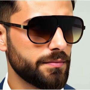 One piece  Lens Shield Sunglasses Tortoiseshell Gradient Lens Fashion Mens Gafas